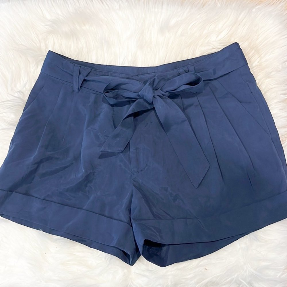 Navy Paper Bag Shorts with Belt Tie
